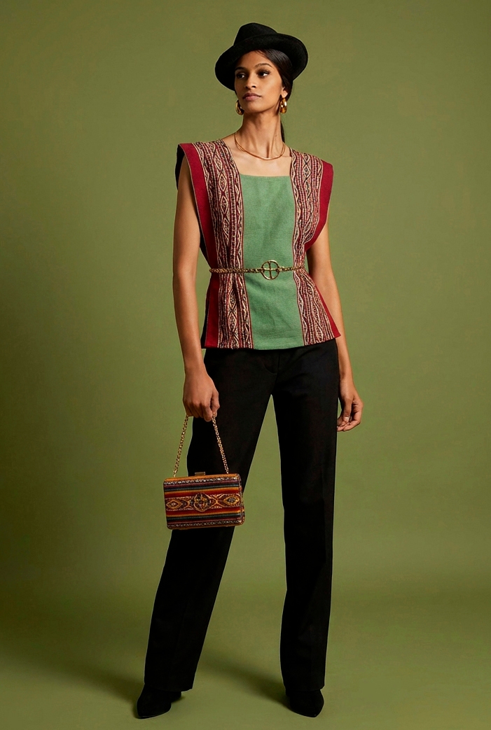 WOOL LOOM MICRO PONCHO & SUPER 120 WOOL TROUSERS