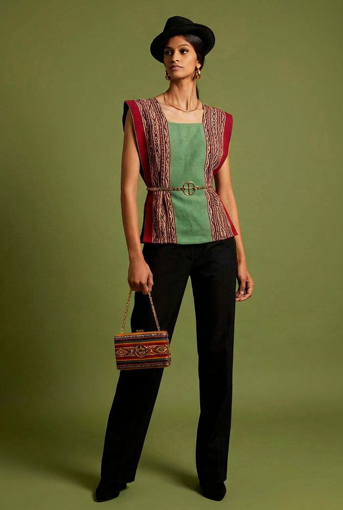 WOOL LOOM MICRO PONCHO & SUPER 120 WOOL TROUSERS A