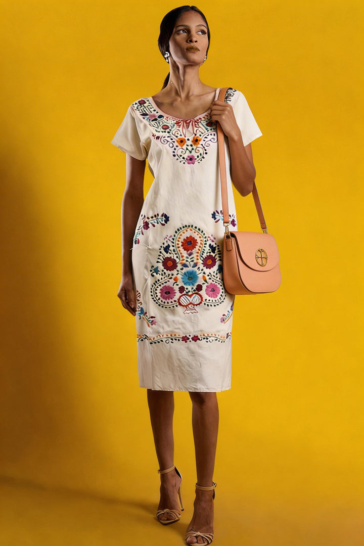Embroidered White Dress A