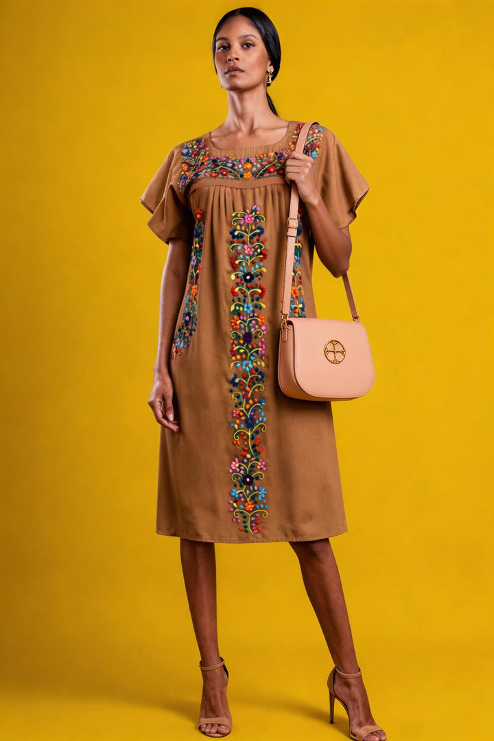 Embroidered Brown Dress A