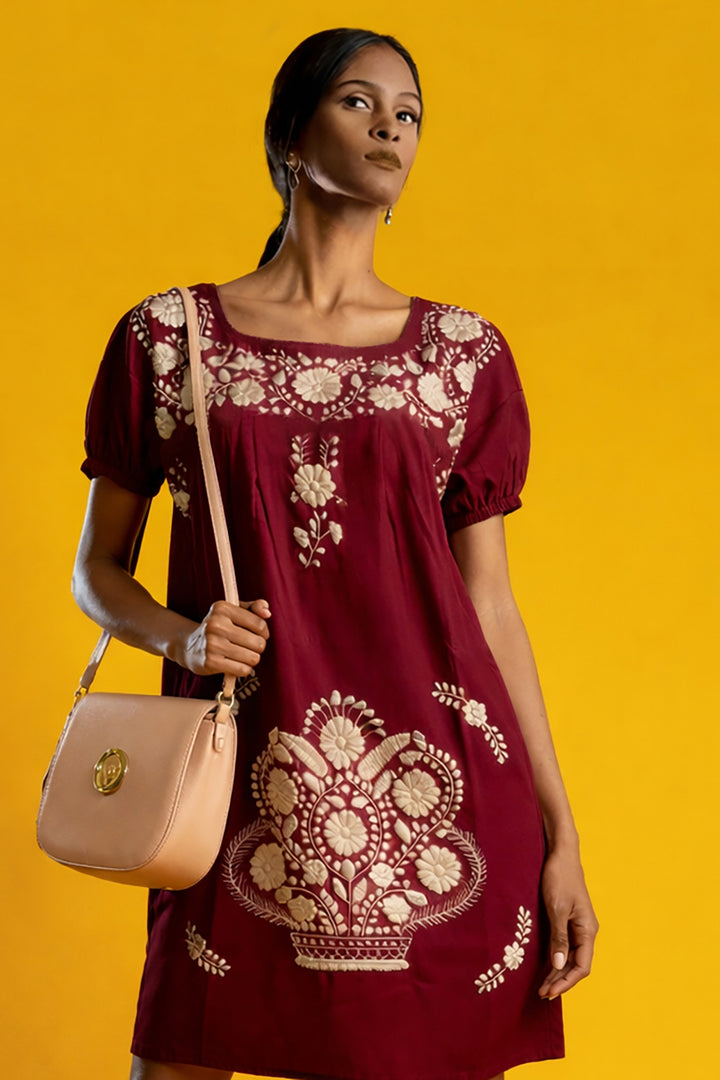Embroidered Wine Dress B