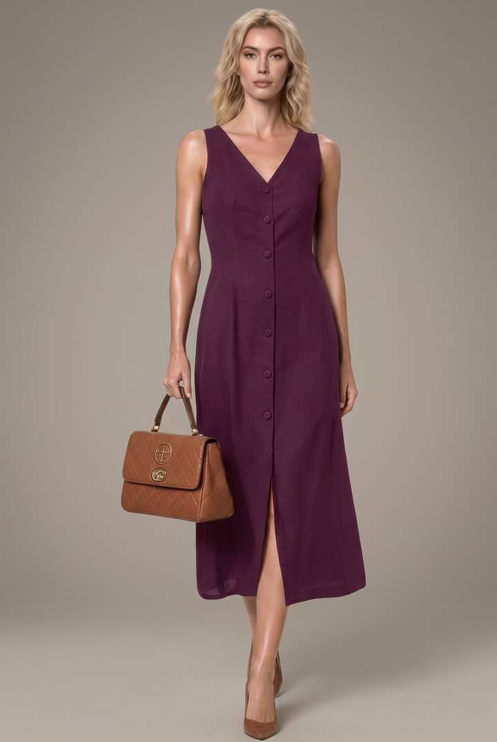 Wine Linen Dress A