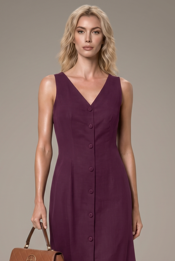 Wine Linen Dress B