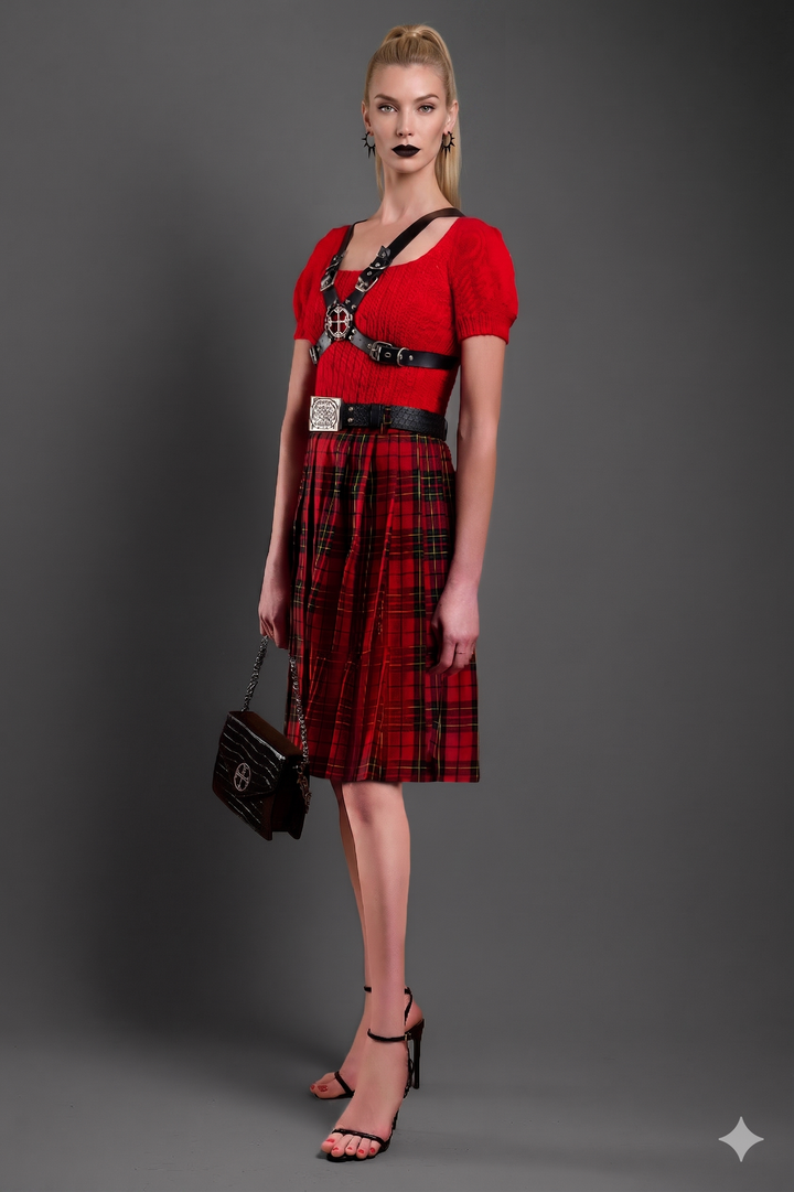 Pleated Skirt & Knitwear Blouse A